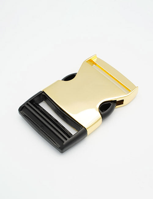 The YIPAI Buckles is a two-piece side-release buckle with a gold metallic top and black plastic base, ideal for straps or belts, shown on a white background.