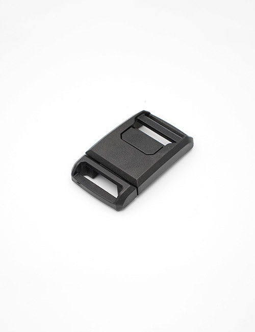 A YIPAI Buckles black plastic side-release buckle features two strap slots on each end and a central locking mechanism, shown against a white background.
