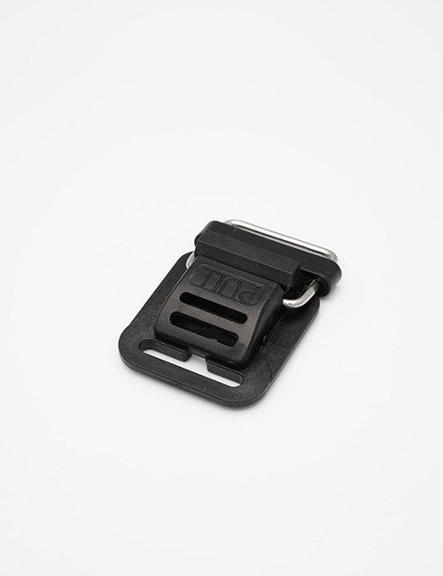 A close-up photo of a YIPAI Buckles black plastic and metal buckle with PULL embossed on the latch, shown on a plain white background.