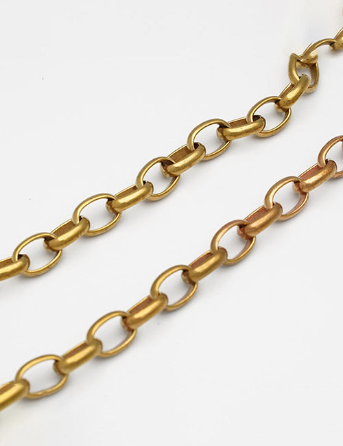 Two YIPAI Chains are shown on a white background: one with a bright gold finish and the other with a slightly duller, coppery tone. Both feature oval-shaped links.