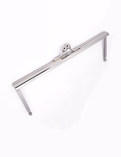 A YIPAI Closures silver metal purse frame with clasp closure and two side hinges, shown against a white background.