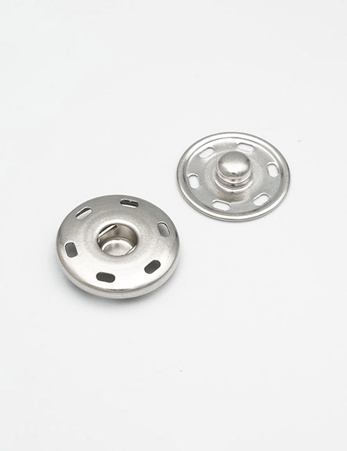 Two YIPAI Fasteners are shown: one silver snap button with a circular opening and slots, the other with a raised center, both displayed on a plain white background.