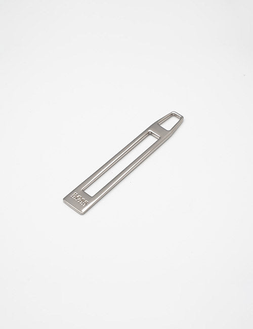A silver, rectangular YIPAI Fastener with an open center and a tapered end featuring a small loop, shown on a plain white background.