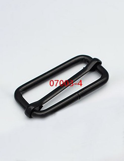 A black rectangular metal carabiner from YIPAI Rings & Slides with a spring-loaded gate lies on a white background, featuring the red text 07003-4 printed at the center.