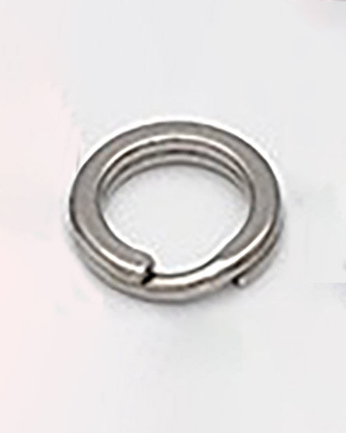 A close-up of a YIPAI Rings & Slides metallic split lock washer, circular with cut and slightly twisted ends, displayed on a plain white background.