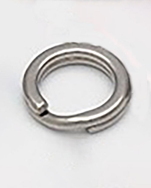A close-up of a single YIPAI Rings & Slides split lock washer, circular with a cut and slight twist, used for securing fasteners.